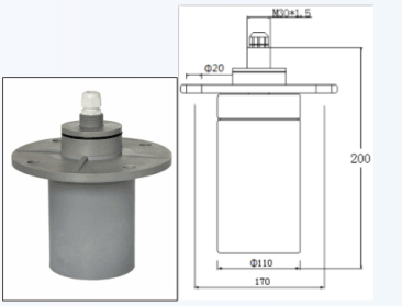 Rango Del Sensor de Nivel Ultrasónico 0-20 Metros, 4-20mA - 12-30V DC