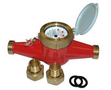 DN15 Multi-Jet Water Meter (Hot) Dry Dial 1/2" BSP :: Nuts, Tails, washers  included